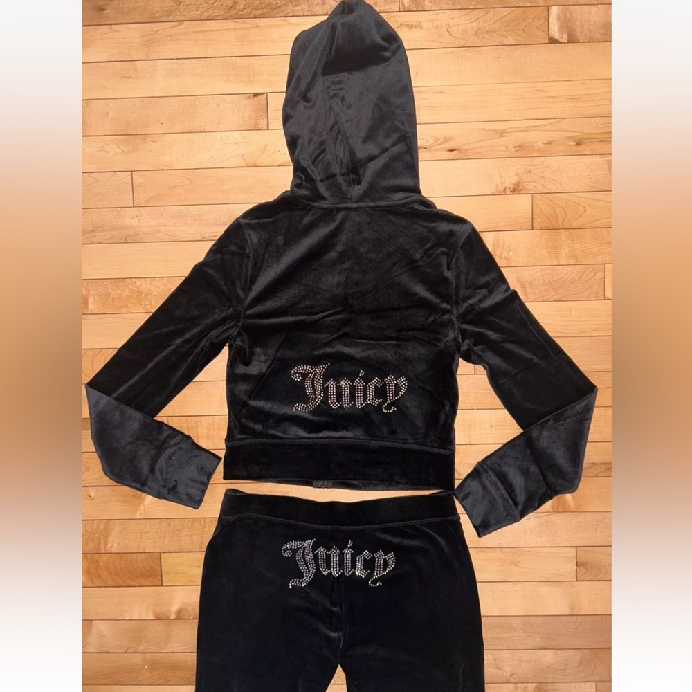 NEW! NWT JUICY COUTURE Velour OG Bling Tracksuit Hoodie & Pant Set Black Size S
